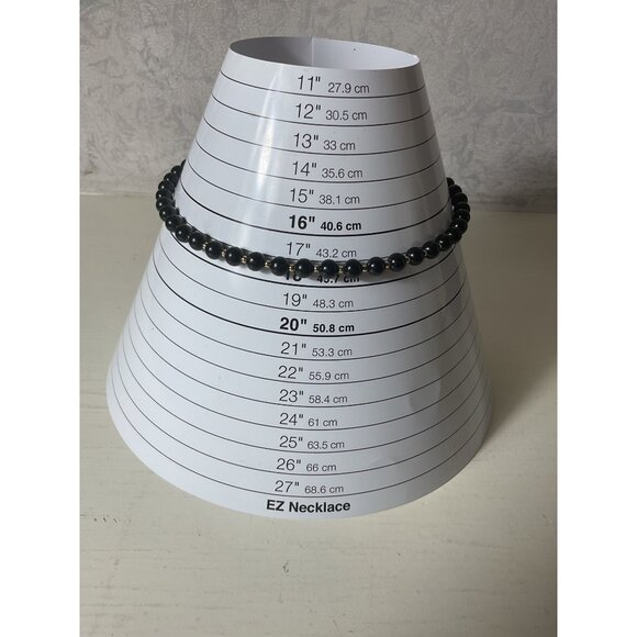 Black Beaded Necklace With Gold Accents Spring Ring Clasp - Picture 2 of 4